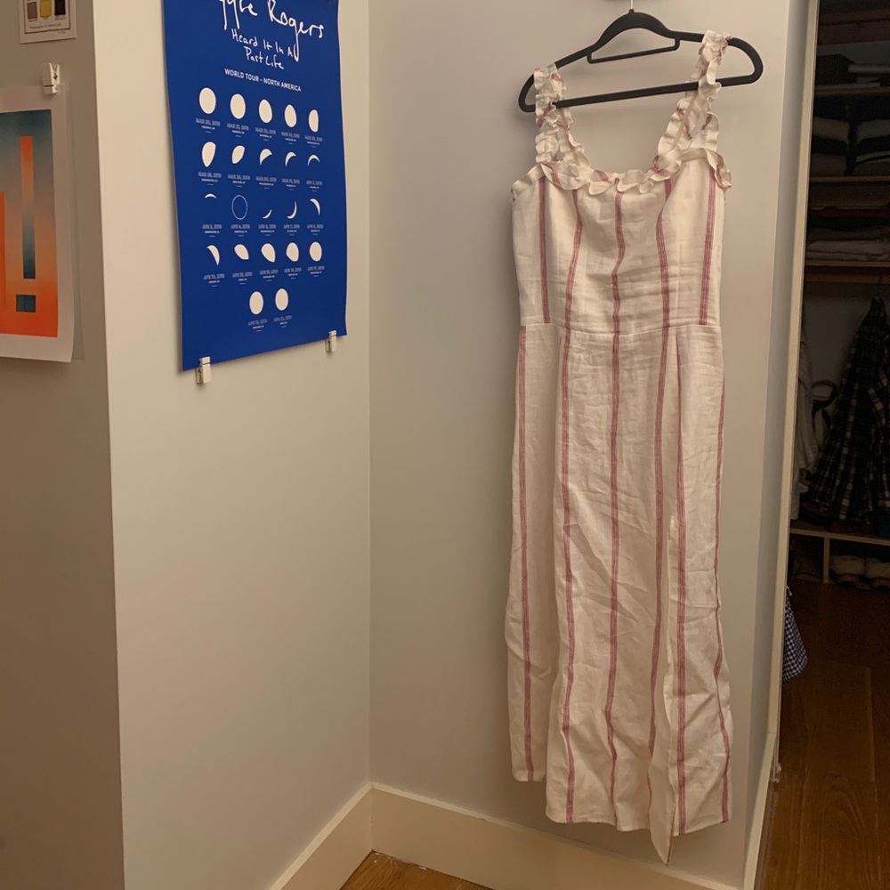 reformation linen dress “lavender” in red licorice